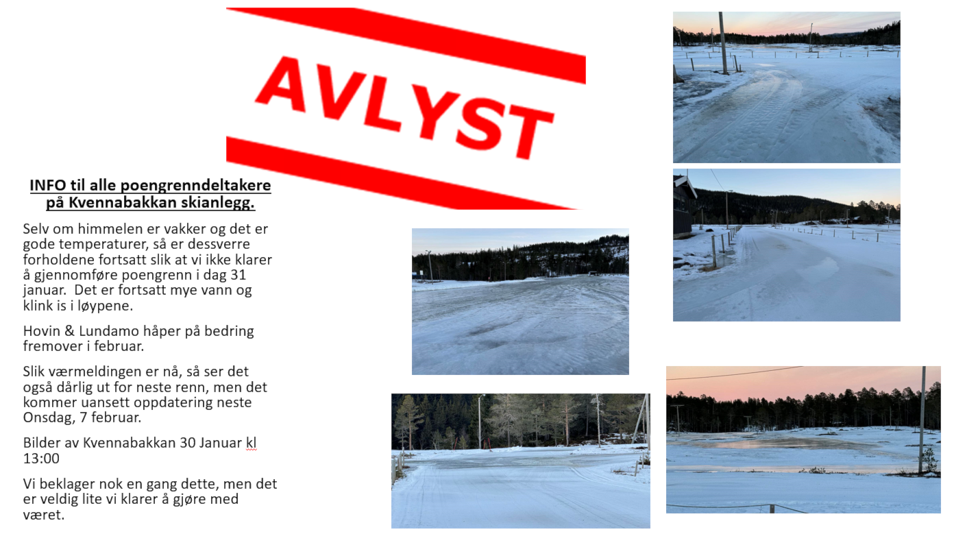 INFO til alle poengrenndeltakere på Kvennabakkan skianlegg.